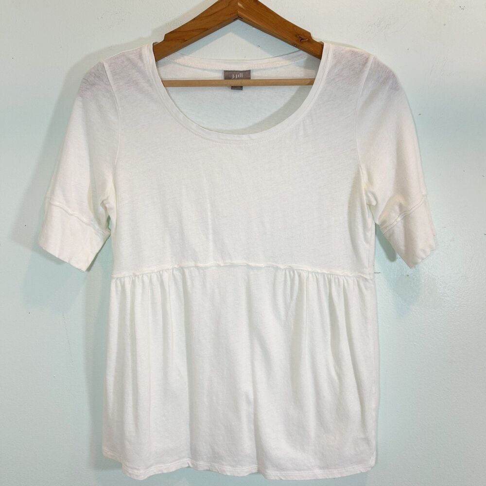 J. Jill White Linen Cotton Peplum Top Size S Cottagecore Lagonlook